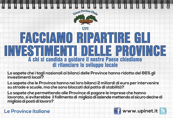 Facciamo ripartire gli investimenti delle province